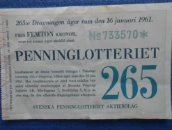 Tradera Lotter & Lottsedlar<Penninglotteriet 16 januari 1961