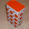Tradera Plåtemballage<Plåtburk Vit med Orange prickar IKEA