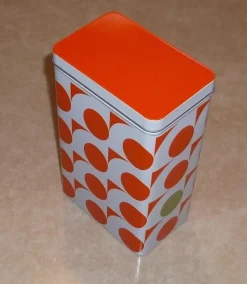 Tradera Plåtemballage<Plåtburk Vit med Orange prickar IKEA