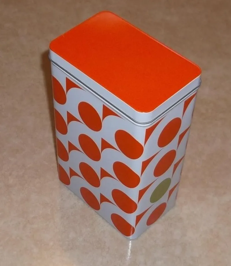 Tradera Plåtemballage<Plåtburk Vit med Orange prickar IKEA