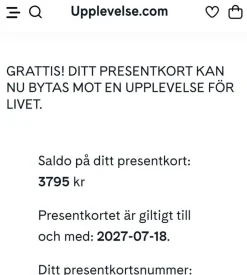 Tradera Presentkort från Upplevelse.com> Upplevelser