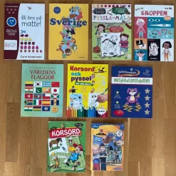 Tradera Pyssel, pysselböcker, korsord, LasseMaja, matte, flaggor, magic stickers> Pyssla & Måla