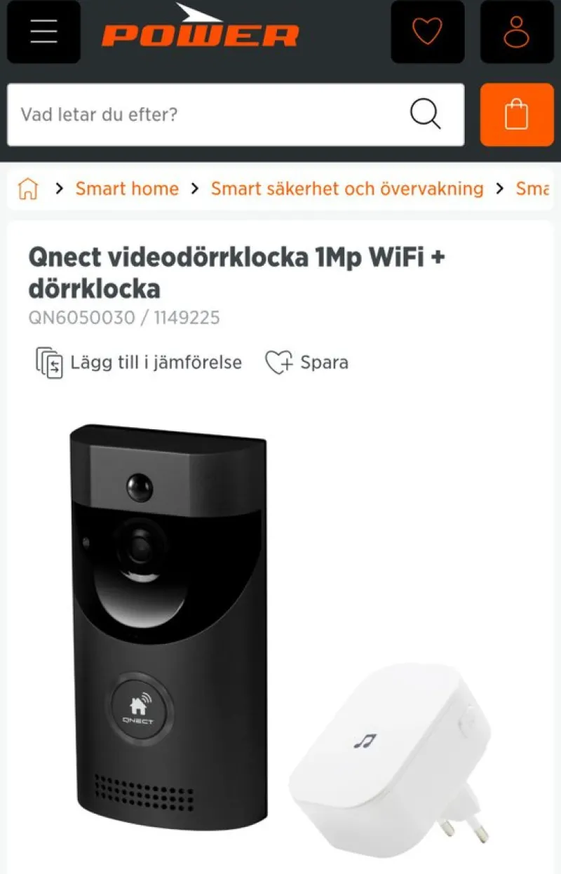 Tradera Qnect Videodörrklocka 1MP WiFi med två laddningsbara batterier^ Smart Home