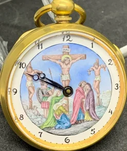 Tradera Quarter repeater med Crucifixion-målning (renoveringsobjekt )^ Fickur