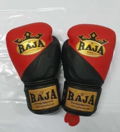 Tradera Boxning<RAJA: Boxningshandskar Röd, Svart i äkta skinn - 10oz