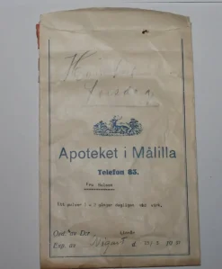Tradera Fraktsedlar & Fakturor<Receptpåse från Målilla Apotek daterad 15/3 1937