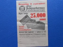 Tradera Lotter & Lottsedlar<Reklamblad Folkparkernas teaterlotteri 1942
