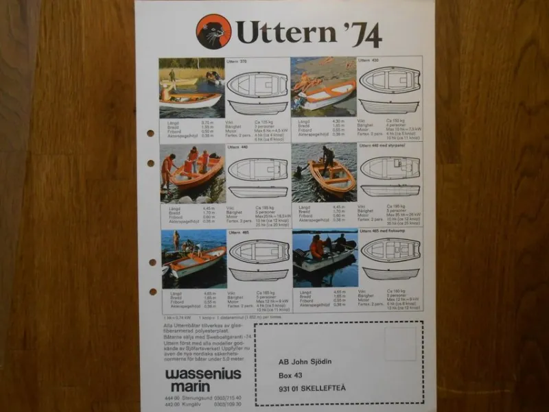 Tradera Reklamblad Uttern Båtar 1974 Wassenius Marin AB John Sjödin Skellefteå^ Båt- & Fartygsmemorabilia