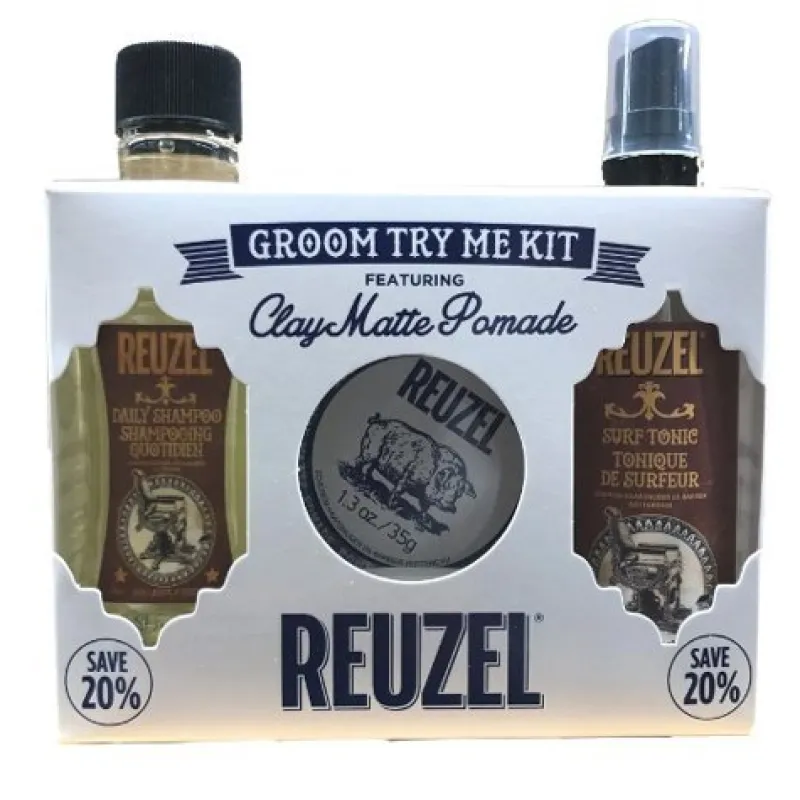 Tradera Hårvård<Reuzel Groom Try Me Kit Clay Matte Pomade (NY)