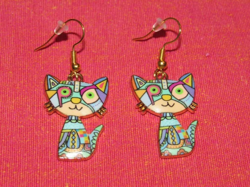 Tradera Egendesignade Smycken<Örhängen med katt/katter av zinklegering/rostfritt stål.