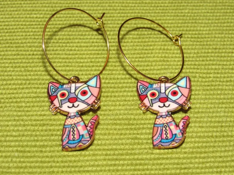 Tradera Egendesignade Smycken<Örhängen/katt/katter av emalj/zinklegering/rostfritt stål.