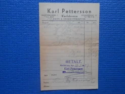 Tradera Räkning Karl Pettersson Kött & Charkuteriaffär Karlskrona^ Fraktsedlar & Fakturor