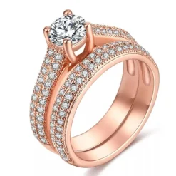Tradera Ringar<Rosé Guld 2i1 Ring - Guldpläterad - Vita Cubic Zirconia Kristaller - Stl 16,5