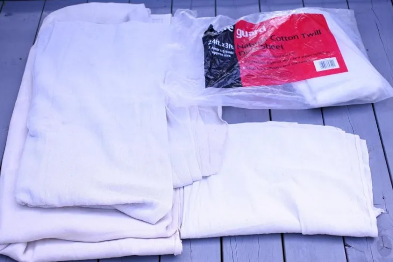 Tradera Safeguard Natural cotton twill dust sheet-3 included-one NEW-2 used-Weight 4.6Kg> Färg & Tapeter