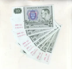 Tradera Sedel 10 kronor 1977-1989 7 styck ovikt ca 0^ Sedlar