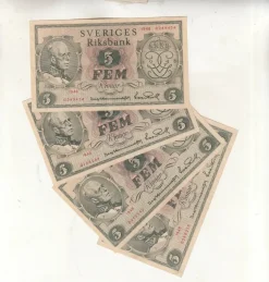 Tradera Sedel 5 kronor 1948 jubileum 4 styck ca 1+^ Sedlar
