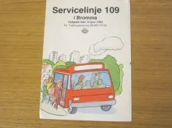 Tradera Tidtabeller<Servicelinjens tidtabell 109 i Bromma från 1993