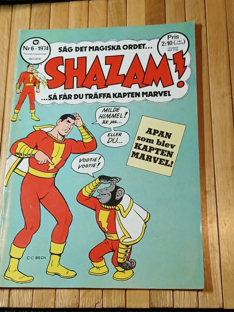 Tradera Shazam 1974 Nr 6 FN Kapten Marvel Nostalgi Superhjälte Serie 70 tal Retro> Svenska Serier