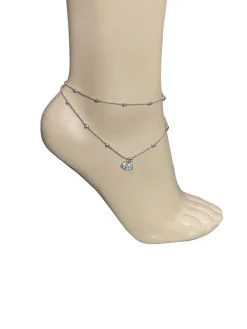 Tradera Fotlänkar<Silver-färgad fotlänk/kedjor, pärlor, hund, berlock (sommar- accessoar)(ny)