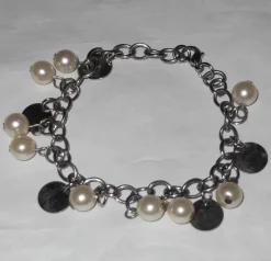 Tradera Armband<Silvrigt Armband Beige Pärlor Cirklar Vackert Elegant Modernt Present Flickvän