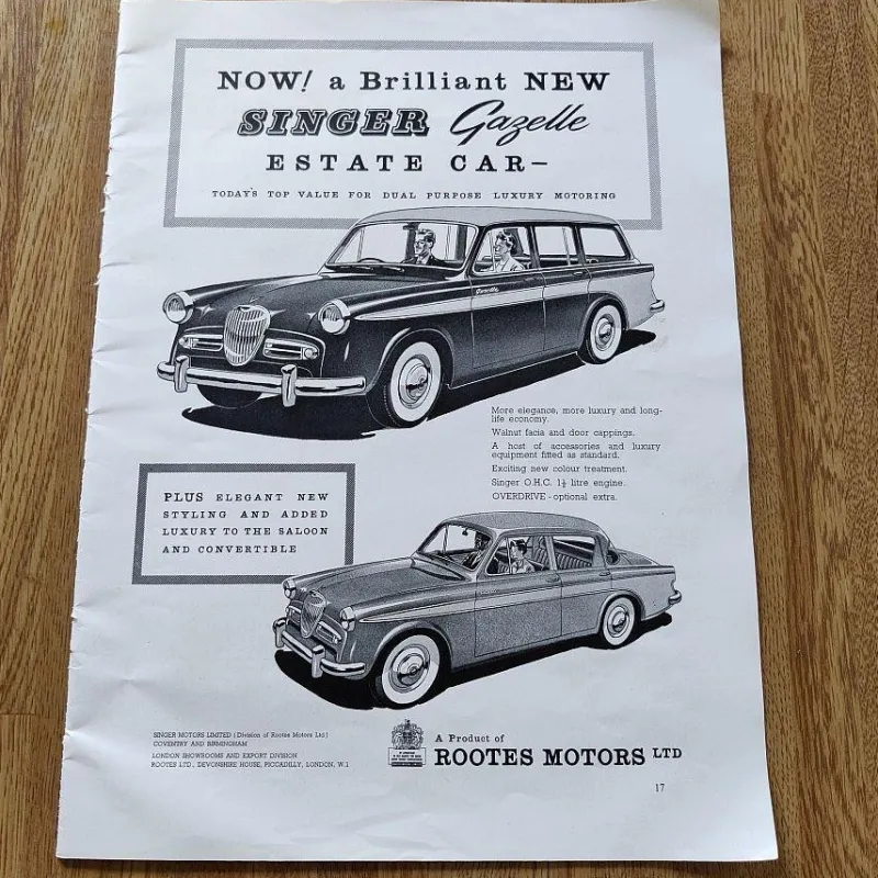 Tradera Mobilia<SINGER Gazelle Estate car (annons) 1957