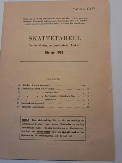 Tradera Kuriosa<Skattetabell från 1953