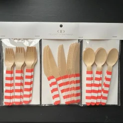 Tradera Sked, gaffel och kniv - Rödvitrandigt> Barnkalas