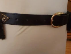 Tradera Skärp SVART Läder med Silkefrans Midja ca 73 cm-83 cm> Bälten & Skärp