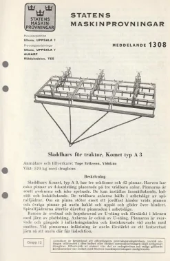 Tradera Sladdharv Komet A 3 test statens maskinprovningar^ Jordbruksmaskiner