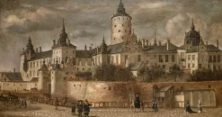 Tradera SLOTTET TRE KRONOR av CAMPHUYSEN Stadsholmen Stockholm Sverige STOR DUK^ Måleri