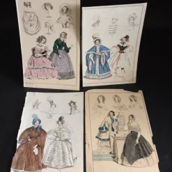 Tradera 4st Handkolorerade Modeillustrationer från 1860-70-talet - Samfrakt!!!> Antik Litteratur