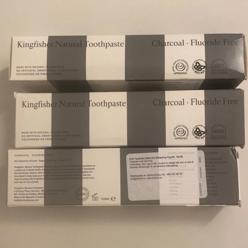 Tradera Tandvård<3st Kingfisher Natural Toothpaste Charcoal Fluoride Free 100ml