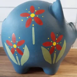 Tradera Sparbössor<Söt spargris i blått med blommor