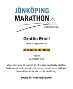 Tradera Startbevis Jönköping Marathon 2025> Sportevenemang