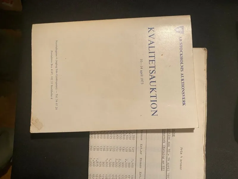 Tradera Priskuranter & Kataloger<Stockholms auktionsverk auktionskatalog