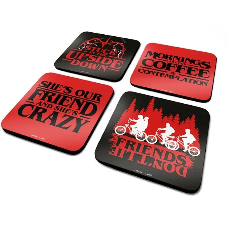 Tradera STRANGER THINGS PHRASES UNDERLÄGG 4-PACK Merchandise Mugg Drink Glas> Filmmerchandise