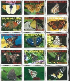 Tradera Suriname 2008 Fjärilar insekter 12v + etiketter^ Sydamerika & Karibien