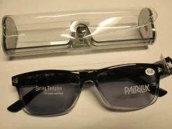 Tradera Svarta solglasögon/läsglasögon med styrka +2,0, med fjädrande skalmar.> Glasögon & Tillbehör