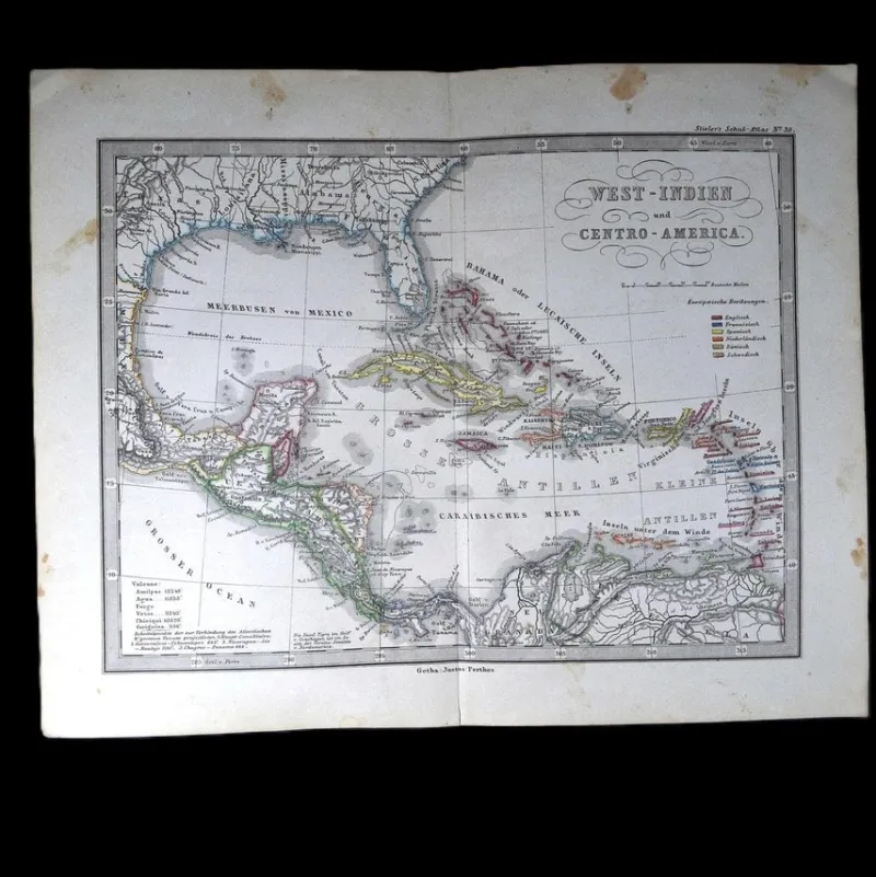 Tradera Svenska kolonien Sankt Barthélemy: VÄSTINDIEN OCH MELLANAMERIKA. Karta, 1855> Antik Litteratur