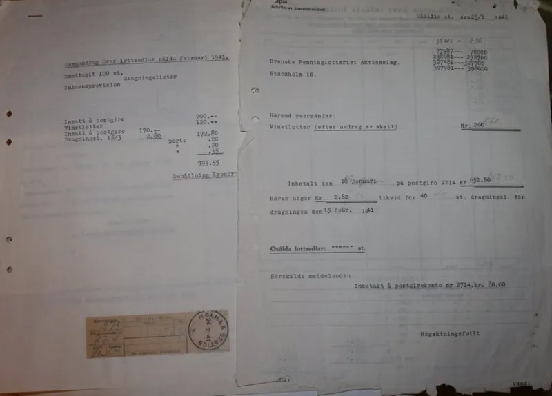 Tradera Lotter & Lottsedlar<Svenska Penninglotteriet småländsk lanthandels försäljning januari februari 1941
