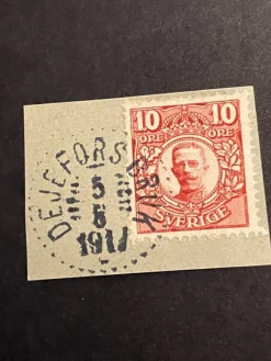 Tradera SVERIGE - Gustav V i medaljong 10 öre röd / Dejeforsbruk^ Sverige