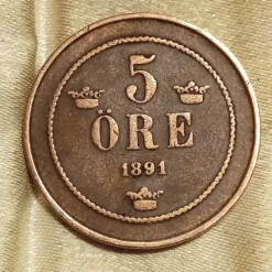 Tradera Sverige 5 öre 1891^ Svenska Mynt