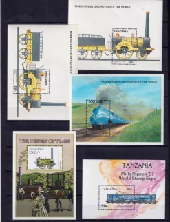 Tradera Tanzania fem olika block tåg xx^ Afrika