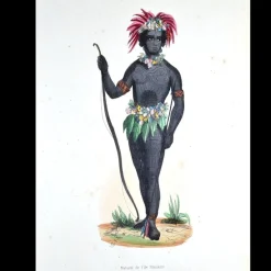 Tradera TATUERAD KRIGARE PÅ SALOMONÖARNA II. Handkolorerad litografi, 1844> Antik Litteratur