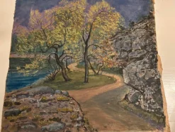 Tradera Tavla, akvarell, träd o vatten, Ernst Reinhold Olsson, vintage, 30 ke^ Måleri