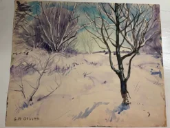 Tradera Tavla, Akvarell, vinterlandskap, E. R Olsson, vintage, 40 kr^ Måleri