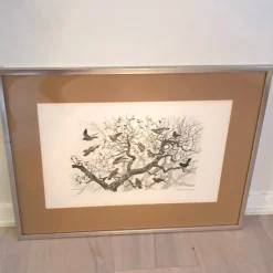 Tradera Tavla Litografi Fåglar i Träd av Gunnar Brusewitz^ Grafik & Teckningar