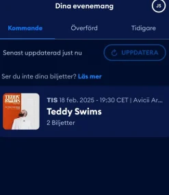 Tradera Teddy swims 18 feb, 2 biljetter> Konserter