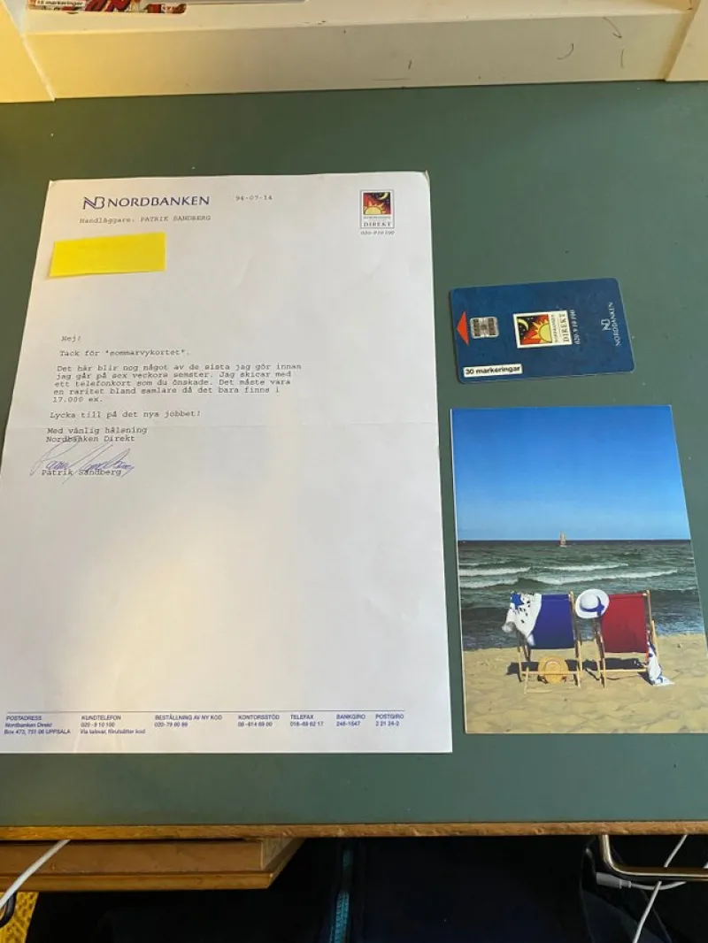 Tradera Telefonkort<Telefonkort - Nordbanken med dokumentaion
