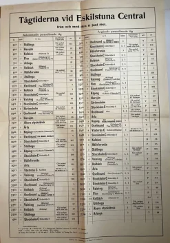 Tradera Tidtabeller<Tågtiderna vid Eskilstuna Central från och med den 11 juni 1945